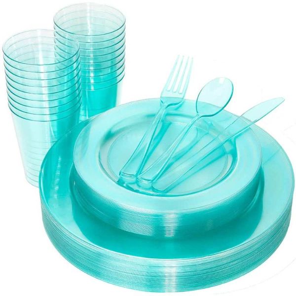 

disposable dinnerware 60 pieces of tableware neon transparent plastic plate silverware and colorful cups birthday party supplies