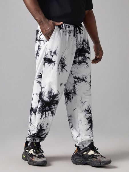 

extended sizes men tie dye drawstring waist joggers v4ro#, Black