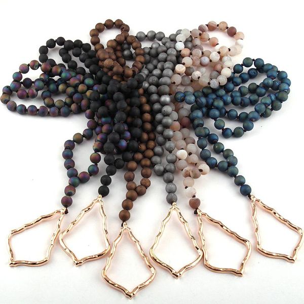 

pendant necklaces fashion natural druzy bead knotted metal drop, Silver
