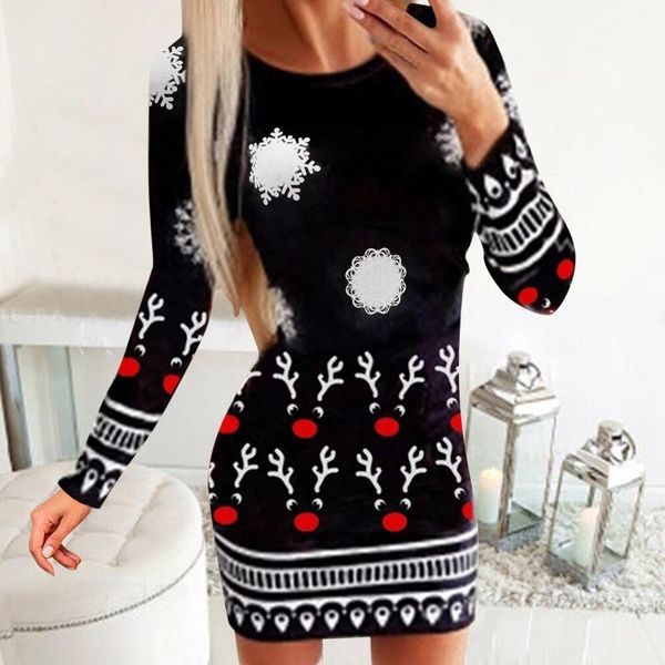 

casual dresses autumn knitted sweater dress women christmas xmas deer printed long sleeve mini winter knitwear sweaters clothes #f, Black;gray