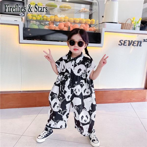 

jumpsuits summer girls overall baby one piece kids children clothes fashion oversize wide leg cartoon panda print 1 to 6 yrs, Blue