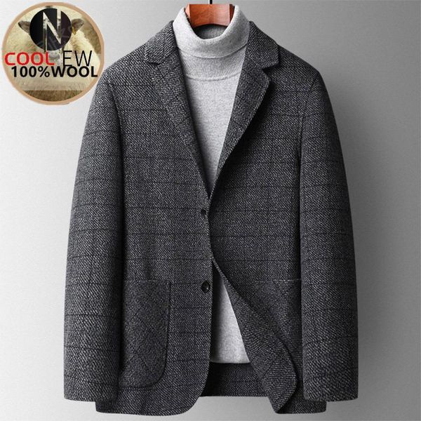 

men's jackets 2021 winter mens clothing plaid wool natural real sheep fur lapel plush thick coats thicken oversize warm parkas m-4xl, Black;brown