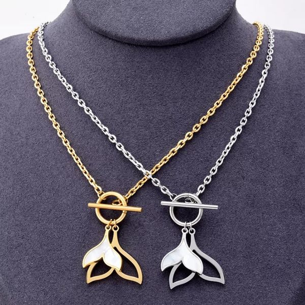 316L Edelstahl Shell Doppel Fischschwanz Anhänger Charme Kette Choker OT Schnalle Halskette Für Frauen Mode Edlen Schmuck