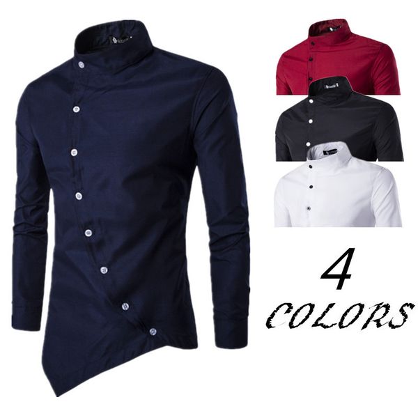 

men's shirts style lean long shirt with diagonal placket fashion cardigan turtleneck, White;black