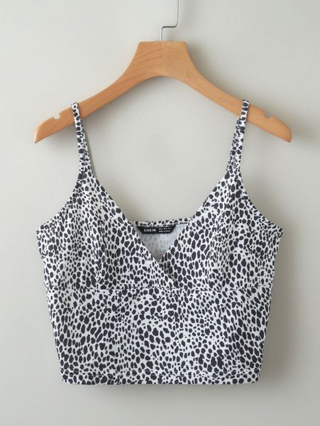 

allover print surplice front crop cami g2xl#, White