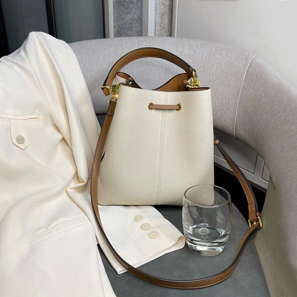 

evening bags 2021 classic simple drawstring bucket bag cowhide women's messenger shoulder commuter handbag large capacity