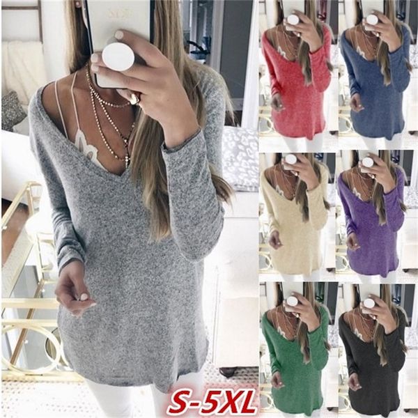 

autumn and winter sweater long sleeve v-neck t-shirt women's wear, White
