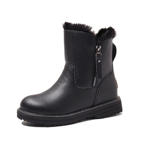 

boots woman genuine leather winter shoes casual heels snow boot women black ankle thick plush warm