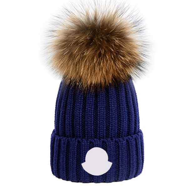 

brand crochet knitted hat classic designer men women skiing caps ladies wide brim hats warm luxury solid mens fur cap, Blue;gray