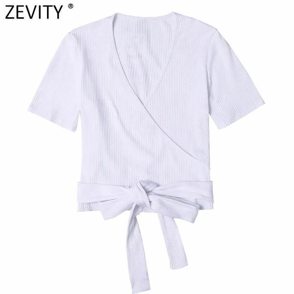 

women simply cross v neck hem bowknot short chic t shirt ladies candy color sleeve casual slim crop ls7551 women's t-shirt, White