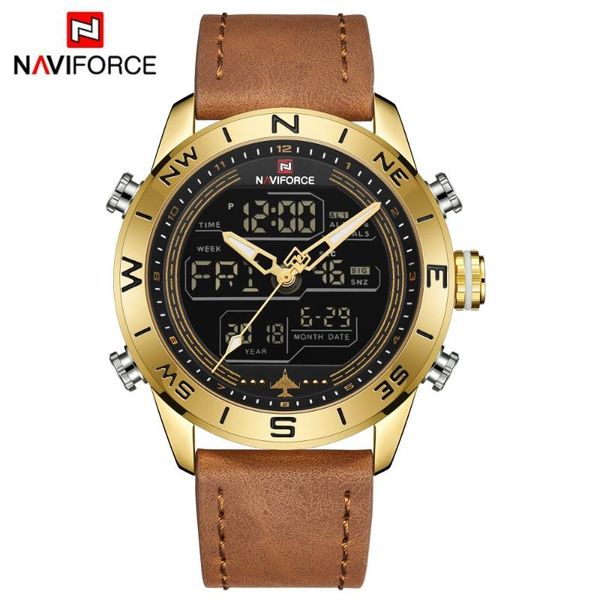 

wristwatches naviforce men watches led casual sport military watch analog quartz waterproof year month and week display, Slivery;brown