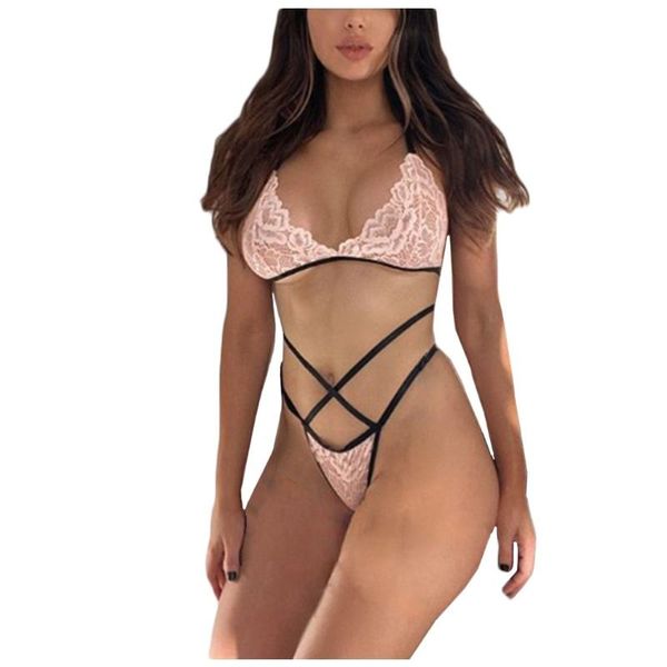 

bras sets women underwear bra lace lingerie set bandage perspective flower hollow out thong garter exotische kleding, Red;black