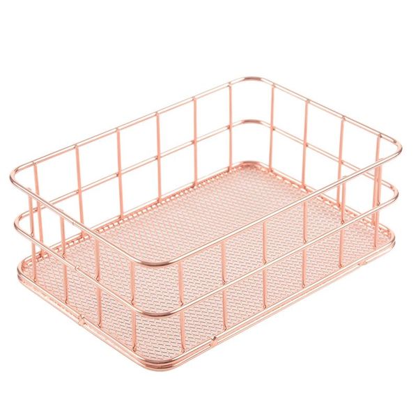 

storage basket metal wire bathroom shelves makeup organiser rose gold brush pen holder mesh toiletries bas baskets