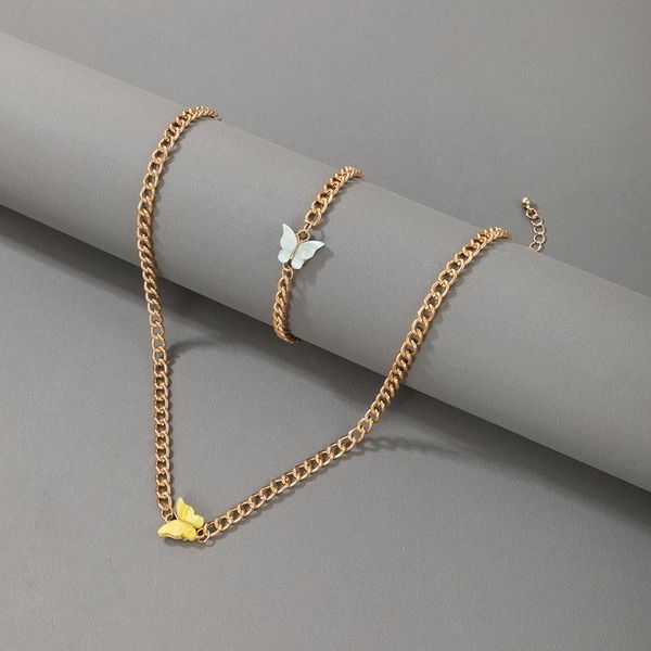 

chokers huangtang boho butterfly necklace bracelet set for women girls colorful acrylic animal choker charming jewelry 18690, Golden;silver