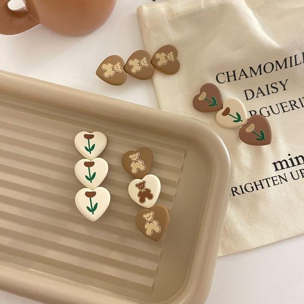 

hair accessories mocha coffee color hairpins for women cute love little bear tulip printing clip side bangs girls, Slivery;white