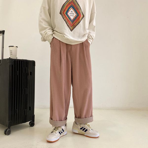 

men's pants loose straight haren corduroy fabric baggy cargo casual streetwear pink/khaki color trousers s-2xl 60j1, Black