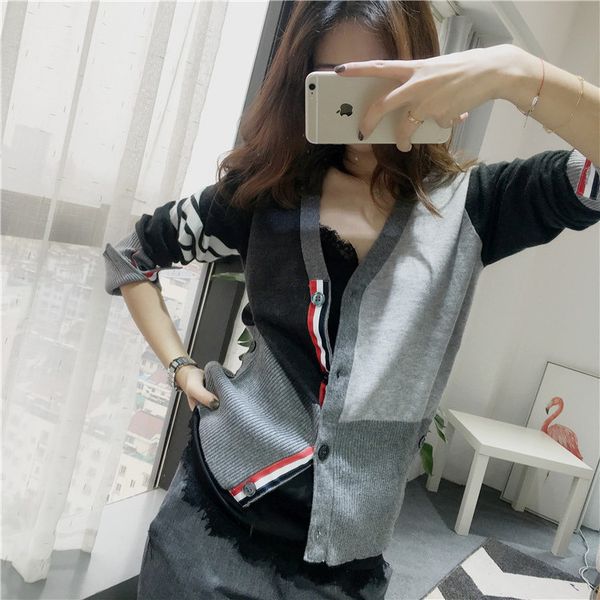 

new three thickened blocking four bar cardigan with two colors, White;black