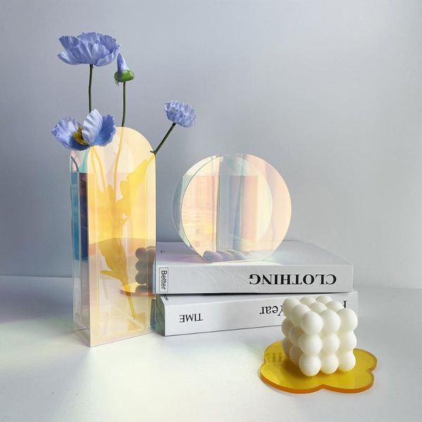 

vases nordic ins rainbow color acrylic floral container ornaments shop design living room wedding party home office decoration