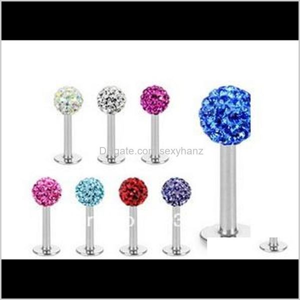 Labret, Drop Delivery 2021, Großhandel 20Pcs Mix 10 Farben Körper Schmuck Disco Ball Cz Kristall Lip Piercing Bar Labret Ring Tosnh