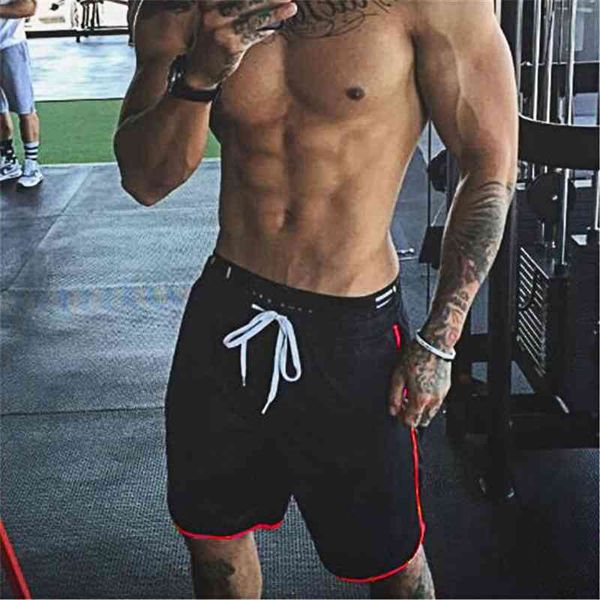 

brand summer mens shorts knee length fitness shorts bodybuilding solid casual joggers workout loose fit gyms shorts sweatpants 210421, White;black