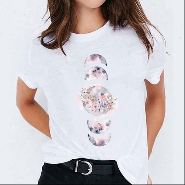 

floral space style summer autumn womens 90s print graphic tee, White