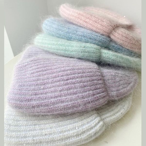 

outdoor hats angora hair pullover hat female autumn winter korean knitted plush sweet japanese versatile sequin children, Black;white