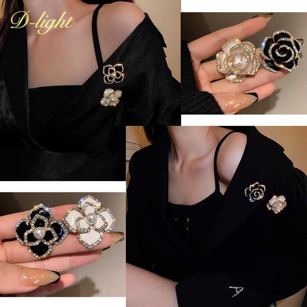 

sweet classy rose camellia brooch pearl alloy french retro women simple brooch suit lapel pin jewelry party daily accessory gift, Gray