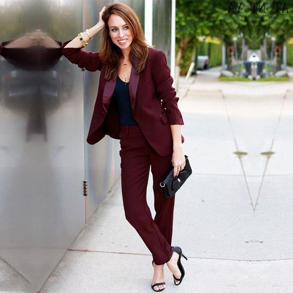 

burgundy mother of the bride suits women wedding tuxedos 2 piece set slim fit pants guest formal business work suit women's two, White
