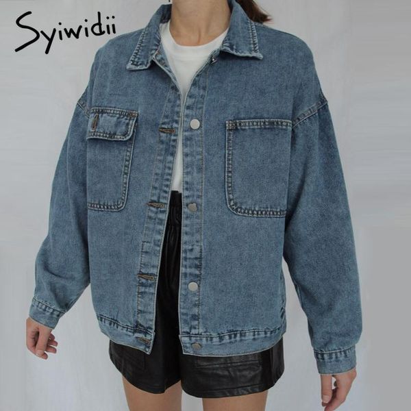 

syiwidii jean jacket women clothes oversized jeans denim coat korean coats spring fall 2021 jackets for solid casual women's, Black;brown