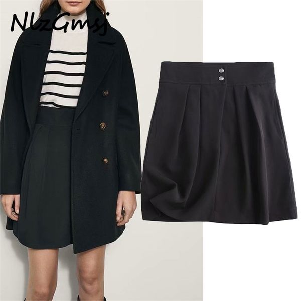 

skirt women solid black s faldas mujer buttons female mini 210628