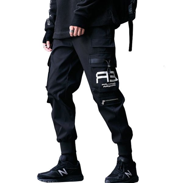 

men black side pockets hare hip hop slacks male ribbons cotton streetwear pants
