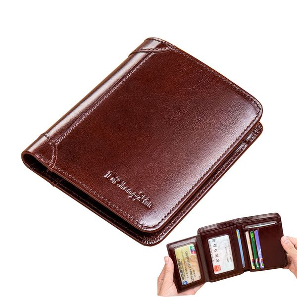 

man's genuine leather rfid blocking purse small mini business holder money bag wallets, Red;black