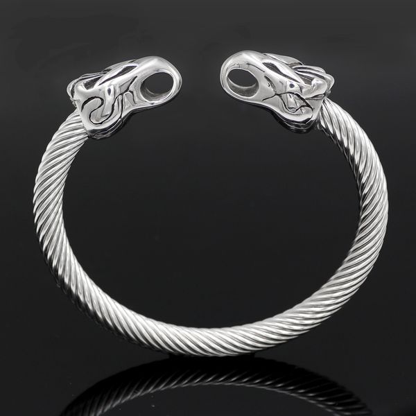 

adjustable nordic double headed wolf men's bracelet viking titanium steel, Black