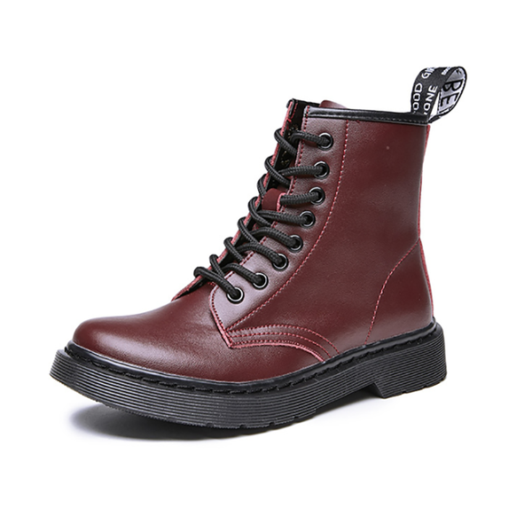 

boots 2021 motorcycle large women warm plush snow boot genuine leather rubber platform lace up punk military ladies shoe botas mujer, Black