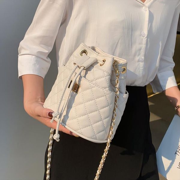 

elegant female plaid bucket bag 2019 new pu leather womens designer handbag lock shoulder messenger bags