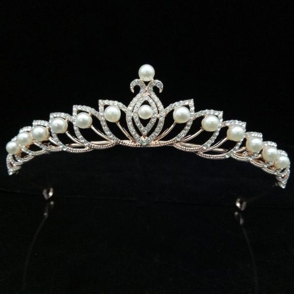 

hair clips & barrettes silver plated crystal pearls bridal tiaras crown rose gold alloy rhinestone pageant diadem headband wedding accessori, Golden;silver