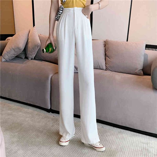 

wide leg pants women's high waist full-length summer korean loose suit pants plus size fashion chic split trouser street wear 210416, Black;white