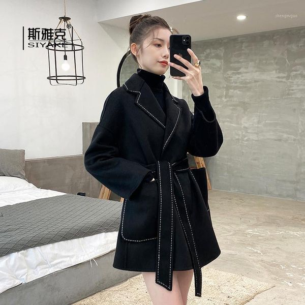

autumn and winter 2021 small double faced cashmere coat women's short slim high hepburn tweed wool & blends, Black