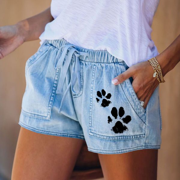 

women's shorts print jeans pants, White;black