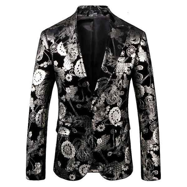 

men's suits & blazers pijtrl quality retro, vintage, silver, floral print, jacket, slim fit, party, graduation, dress, tuxedo, suit 9yh, White;black