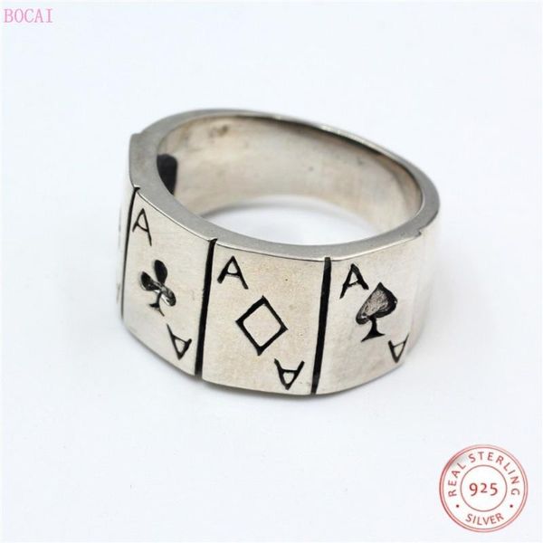 

cluster rings s925 pure silver for men playing card ring thai handmade couple personality punk index finger tail men's, Golden;silver