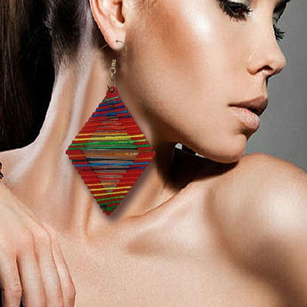 

dangle & chandelier european and american fashion bohemian style wooden hand woven women's earrings manufacturers wholesale, Silver