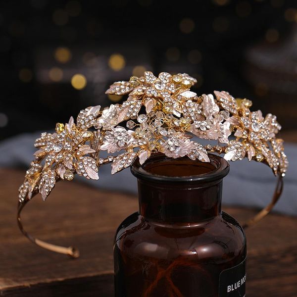 

hair clips & barrettes women bridal crown headpiece alloy leaves shiny rhinestones headband bangs fixed loop for wedding party pography bn, Golden;silver