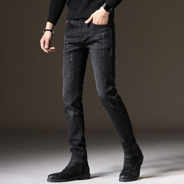 

spring men's korean slim elastic jeans leggings fashion brand youth leisure pants, Blue