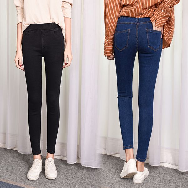 

jeans big casual size tall-waisted 2021 summer cotton brim pants fine stretched blue ladies black 4xl 5xl 6xl