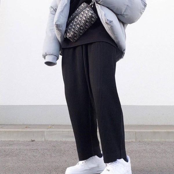 

men's pants spring 2021 young corduroy loose mid waist casual trend for men, Black