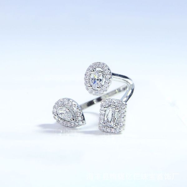 

simple and personalized design three flower stone inlaid adjustable ring, Silver