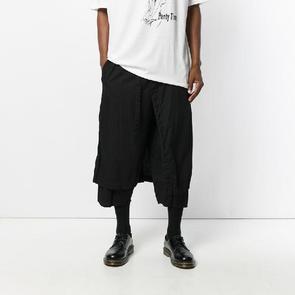 

men's pants 2021 catwalk fashion personality irregular wide-leg japanese cotton simple loose size 27-42, Black