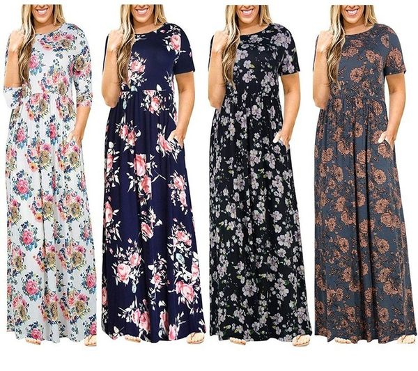 

suits big summer large short sleeve print wear-resistant long plus size fat mm women clothing maxi dress, Black