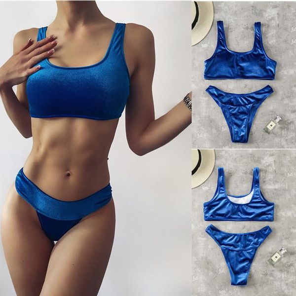 

women's swimwear itranyee 2021 summer bikini set swimsuit women push up two piece blue glossy bather bathing suit swim female, White;black